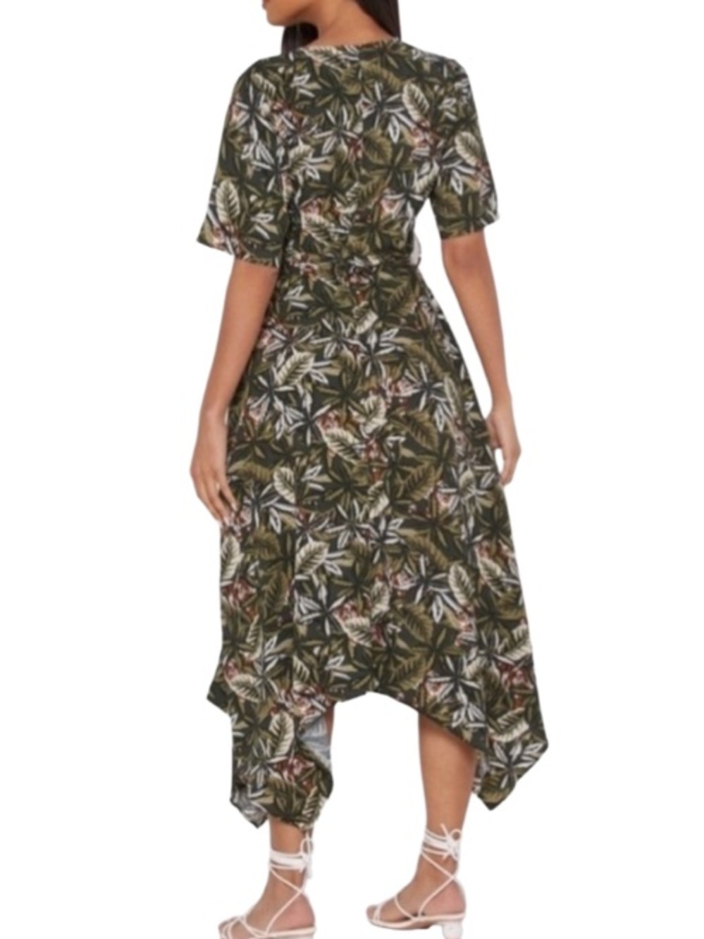 Banana Republic Tiger Leaf Wrap Midi Dress Asymmetrical Hem Petite 00 - Picture 2 of 14